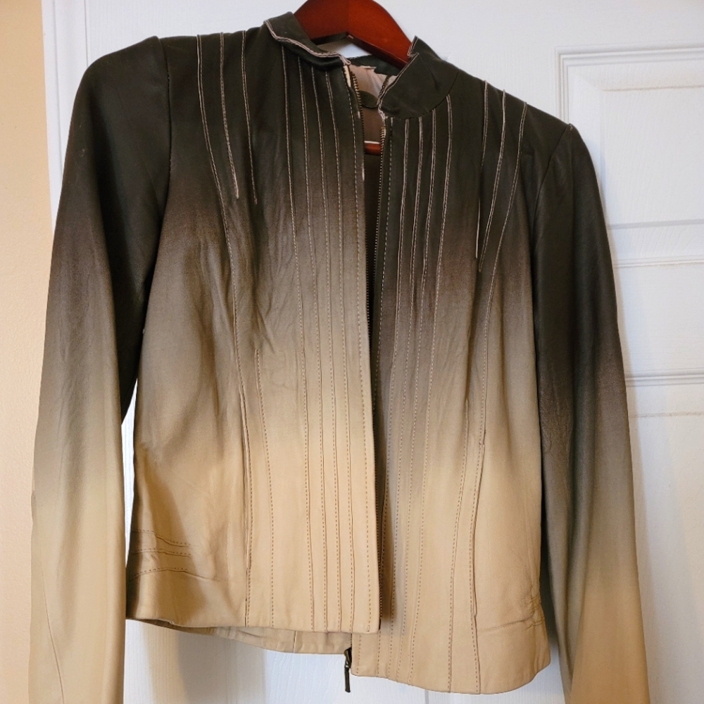 Brown real leather jacket, small